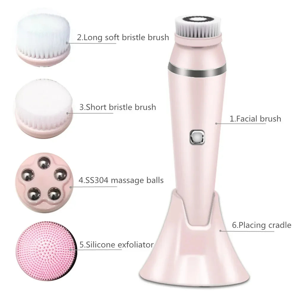 Facial Cleansing Brush 4 in 1 Electric Rechargeable Waterproof Rotating Face Cleaner Deep Pore Cleansing Skin Care Tool