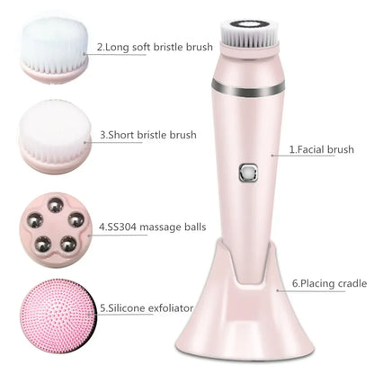 Facial Cleansing Brush 4 in 1 Electric Rechargeable Waterproof Rotating Face Cleaner Deep Pore Cleansing Skin Care Tool