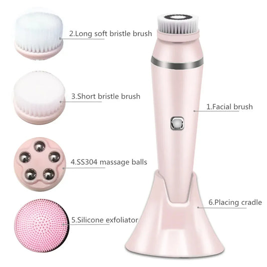 Facial Cleansing Brush 4 in 1 Electric Rechargeable Waterproof Rotating Face Cleaner Deep Pore Cleansing Skin Care Tool