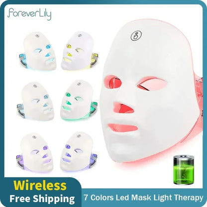 Wireless LED Face Mask Red Light Photon Therapy Anti-Aging Anti Wrinkle Acne Removal 7 Color Facial Mask Skin Care Beauty Device