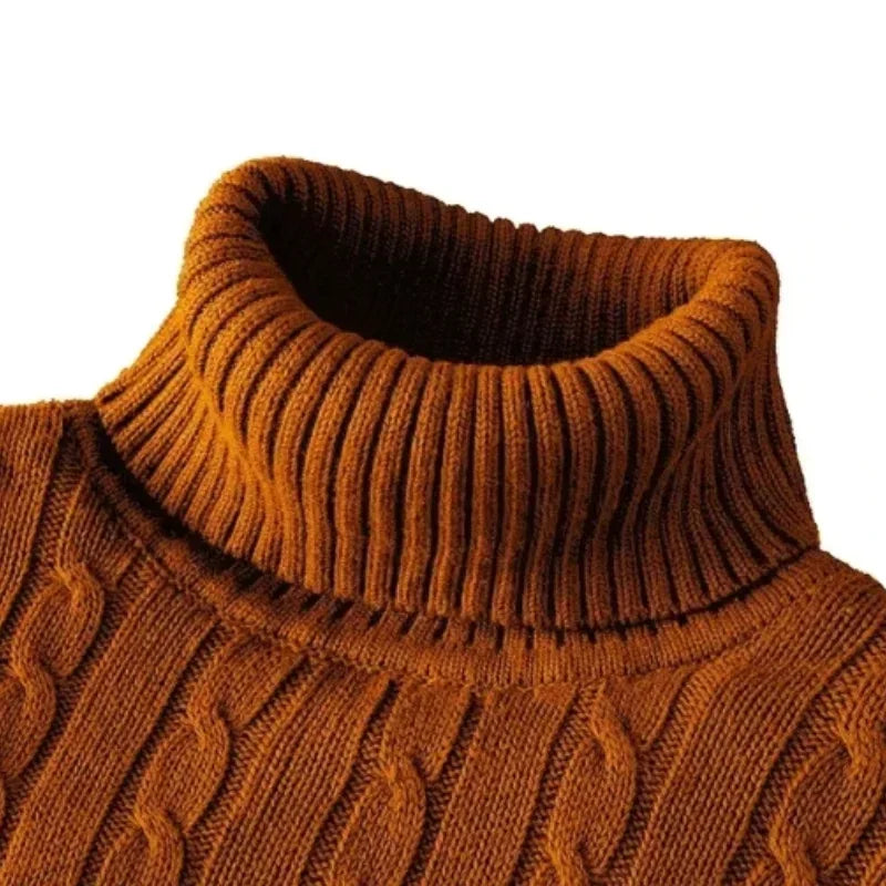 Men's High Neck Sweater Solid Color Pullover Knitted Warm Casual Turtleneck   Men Clothes