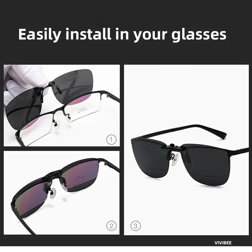 Men Driving Clip On Sunglasses for Myopia Eyeglasses Vintage Women Square Night Vision Fishing UV400 Sun Glasses