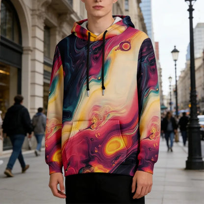 Men's Oversize Hoodie Modern Abstract Art Print Sweatshirt Fluid Graphic Pullover Hoodie with Pocket Streetwear Couple Fashion