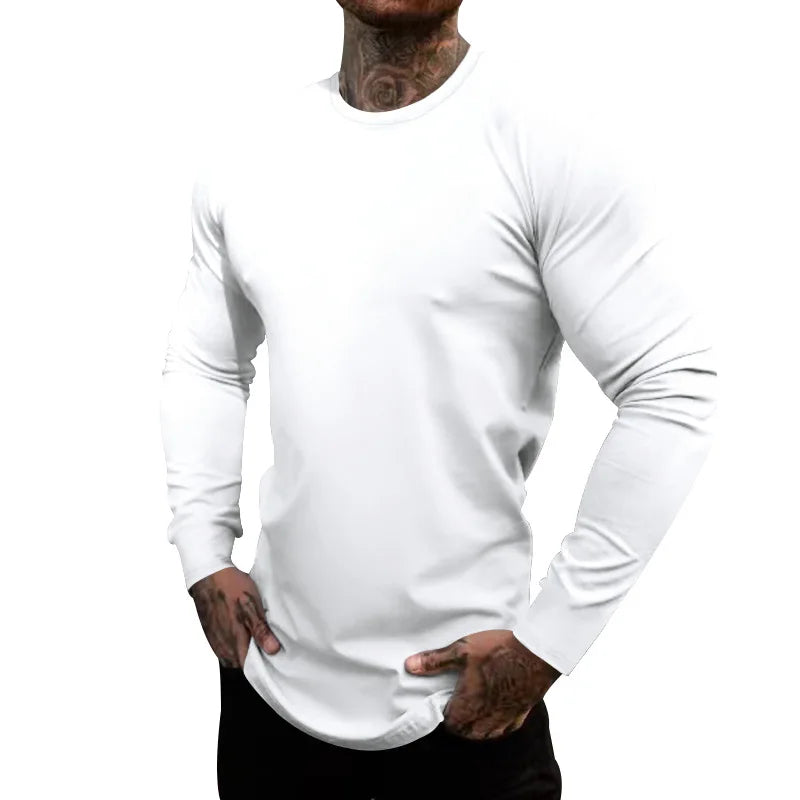 Mens Gym Workout Slim Fit Long Sleeve T-Shirt Performance Athletic Shirts Running Fitness Tee Loungewear Casual Crewneck Tops