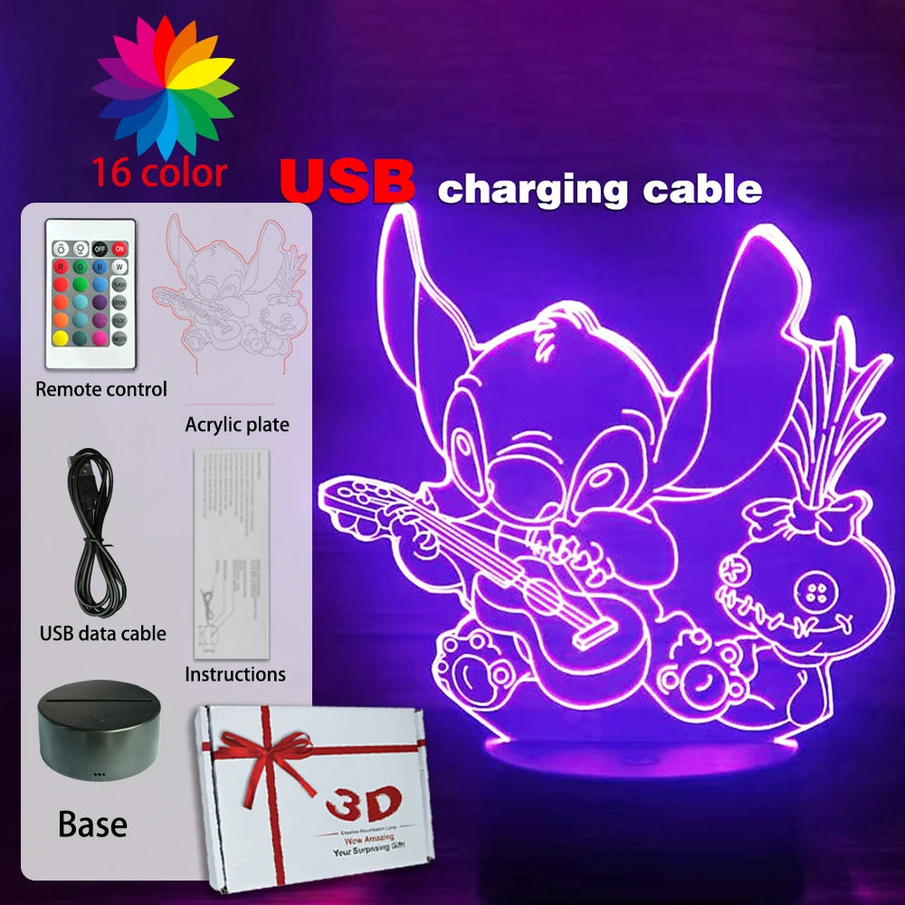 LED Night Light Illusion Stitch Lamps Remote Control Smart Touch Home Room Decor Lamp Christmas Valentine's Day Birthday Gifts