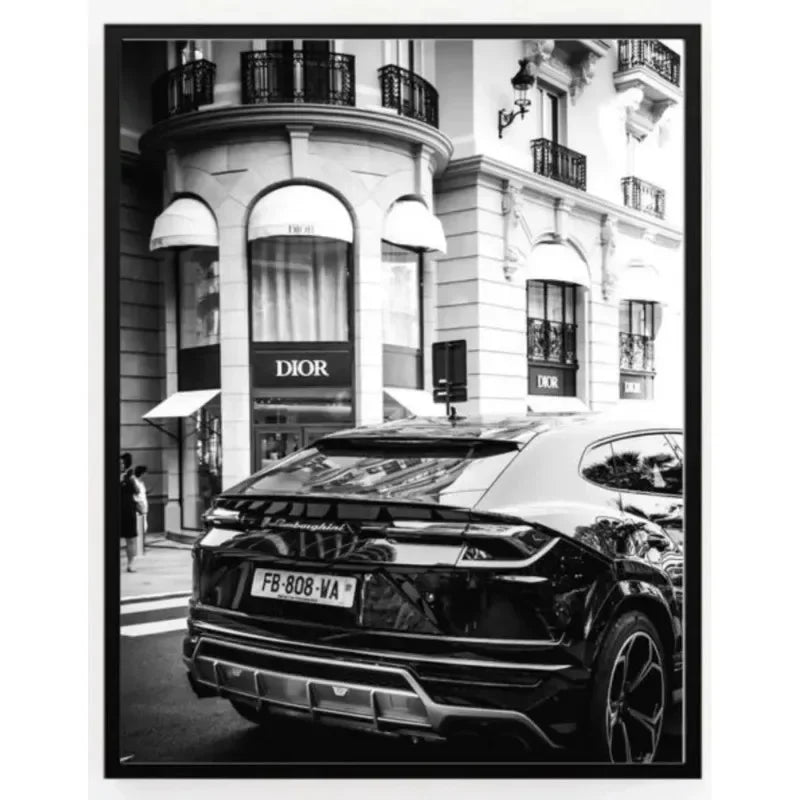 Wall Art Canvas Painting Modern Black Car Nordic Street Luxury Car Poster Black And White Pictures Home Decoration Living Roo