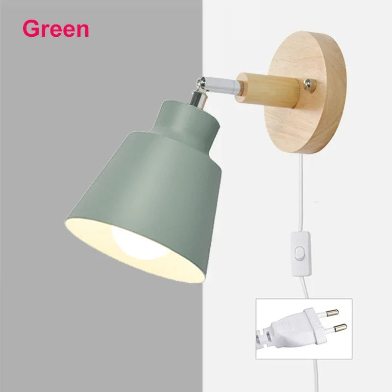 Nordic Wall Light Indoor DIY E27 Wooden 6 Colors EU/UL Plug 350° Wall Lamps for Living Room Bedroom Aisle Sconce Fixtures