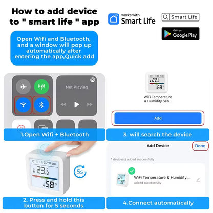 ONENUO Tuya WIFI Temperature Humidity Sensor Hygrometer Thermometer Smart Home Backlight Smart Life Support Alexa Assistant
