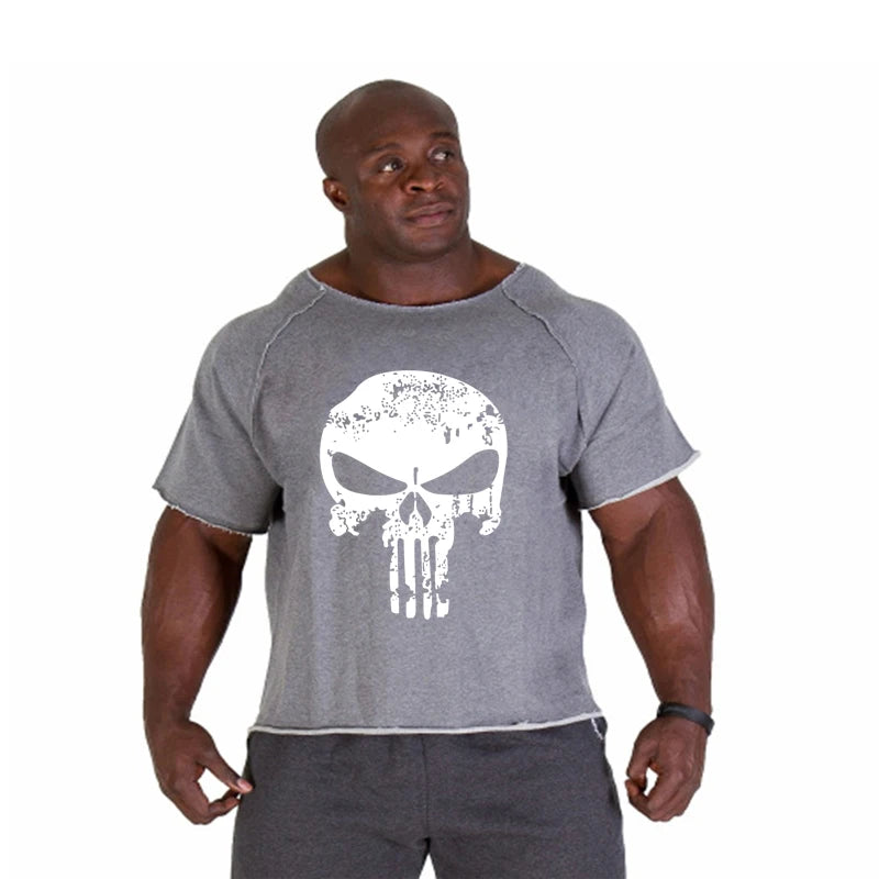 Men's Clothes Bodybuilding Clothing Casual Oversized T-shirt Male Loose Vintage Cotton Summer Top Breathable Tops Running Gym