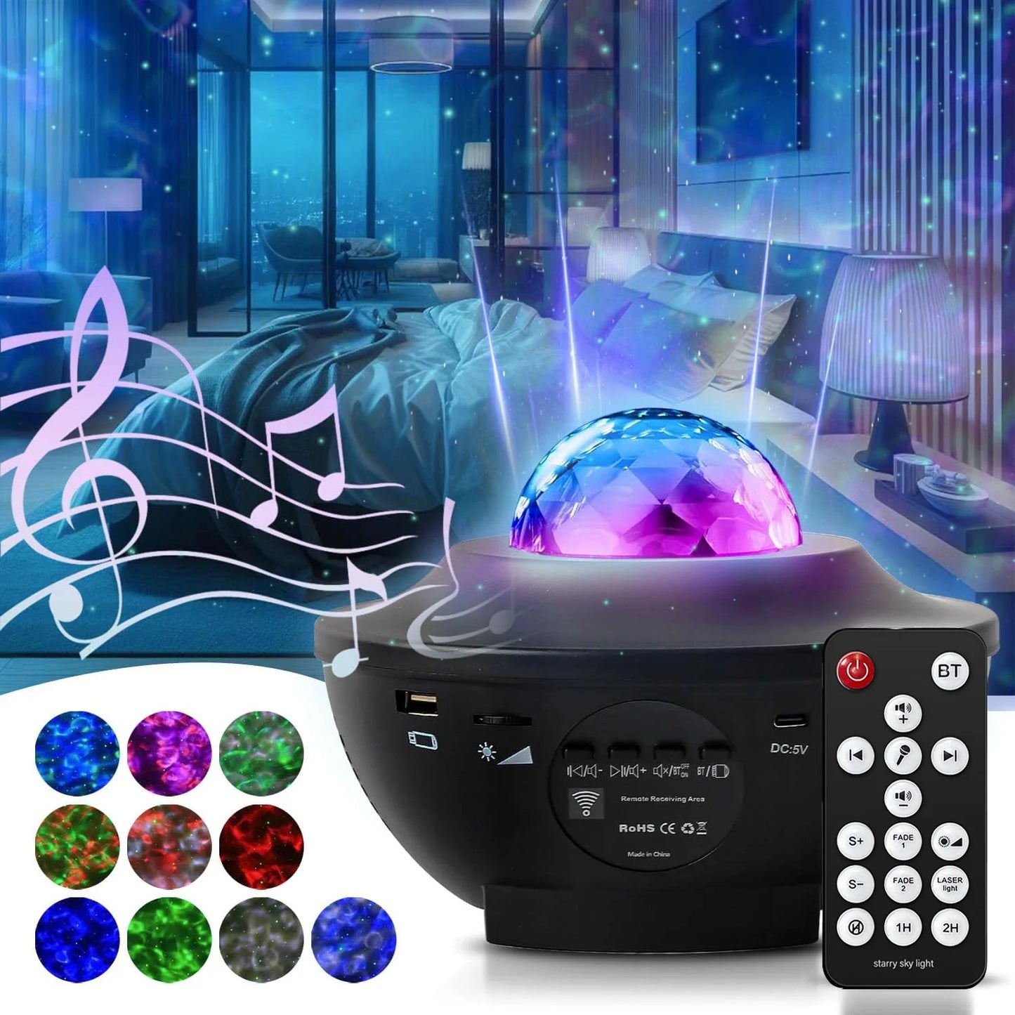 Starry Projector Galaxy Night Light with Ocean Wave Music Speaker Sky Light Projector for Bedroom Decor Kids Birthday Gift Party