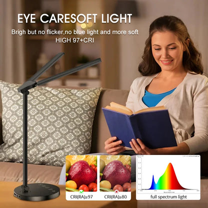 LED Desk Lamps Home Office Bright Double Swing Arm LED Desk Lamp with USB Charging Port Eye-Caring Task Lamp for Work Study