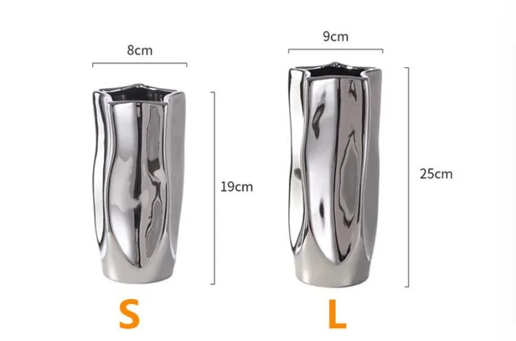 Ceramic Vase Luxury Electroplated Silver Flower Arrangement Irregular Porcelain Hydroponic Vase Ornament Interior Art Decoration