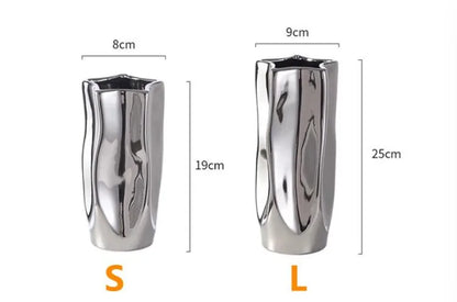 Ceramic Vase Luxury Electroplated Silver Flower Arrangement Irregular Porcelain Hydroponic Vase Ornament Interior Art Decoration