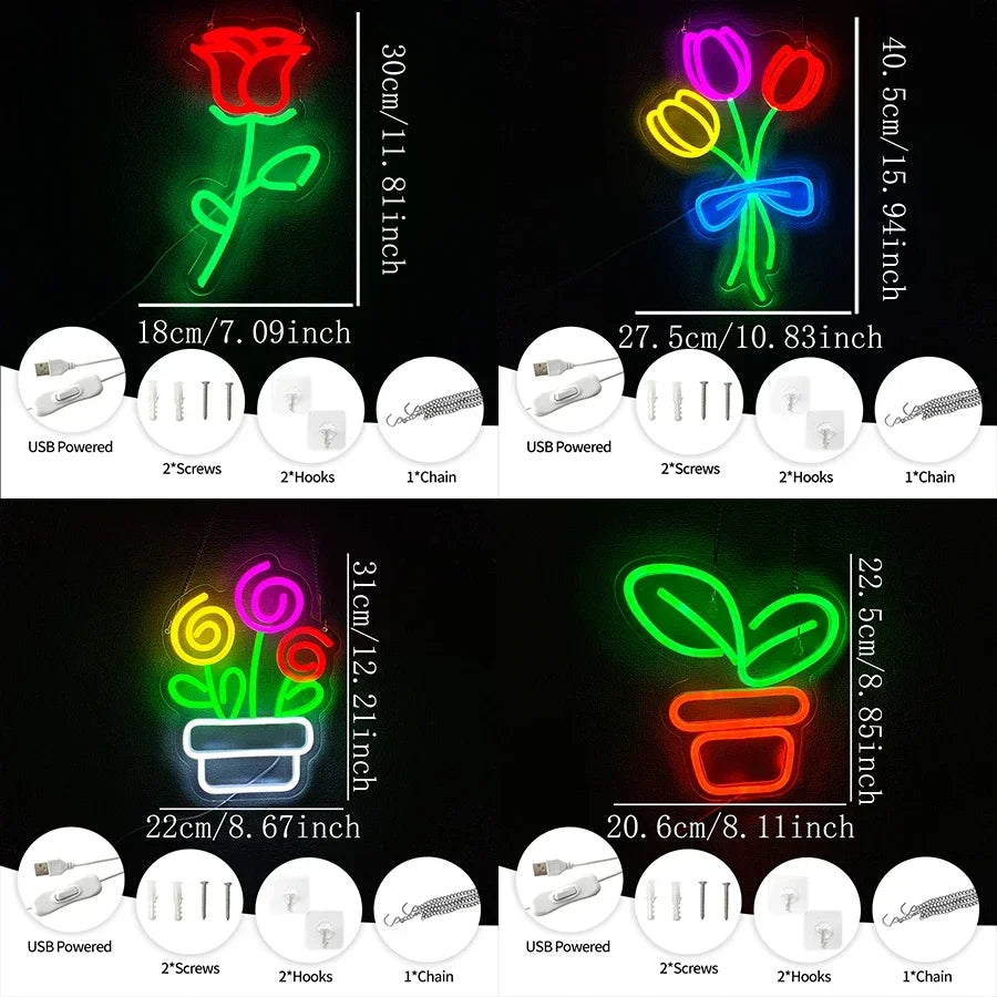 LED Sign for Business Neon Wall Logo Store Mother's Leaf Light Flower Accessories Bunch Shop Bedroom Home Garden Decor Gift Room