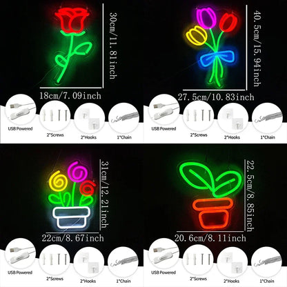 LED Sign for Business Neon Wall Logo Store Mother's Leaf Light Flower Accessories Bunch Shop Bedroom Home Garden Decor Gift Room