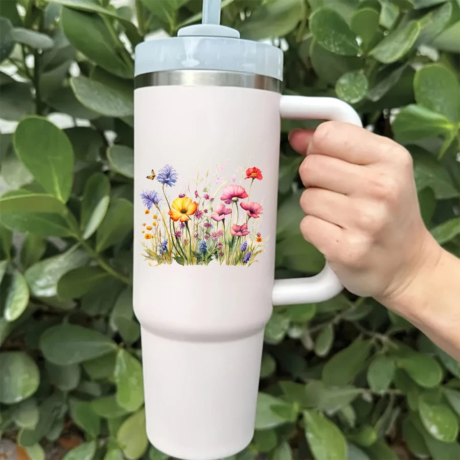 12pcs Spring Wildflower Flower Floral UV DTF Cup Wrap Transfer Sticker Glass Coffee Mugs Decoration Greeting Cards Notebooks