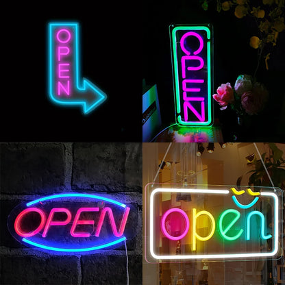 LED Bright Open Neon Sign, Powered by USB with ON/OFF Switch, RGB Open Signs for Business Bar Restaurant Hotel Storefront Window