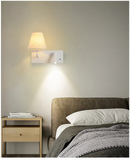 Nordic LED Wall Lamp Modern with Switch USB Wall Light Indoor Light Room Decor Reading Sconces For Hotel Bedside Bedroom Fixture