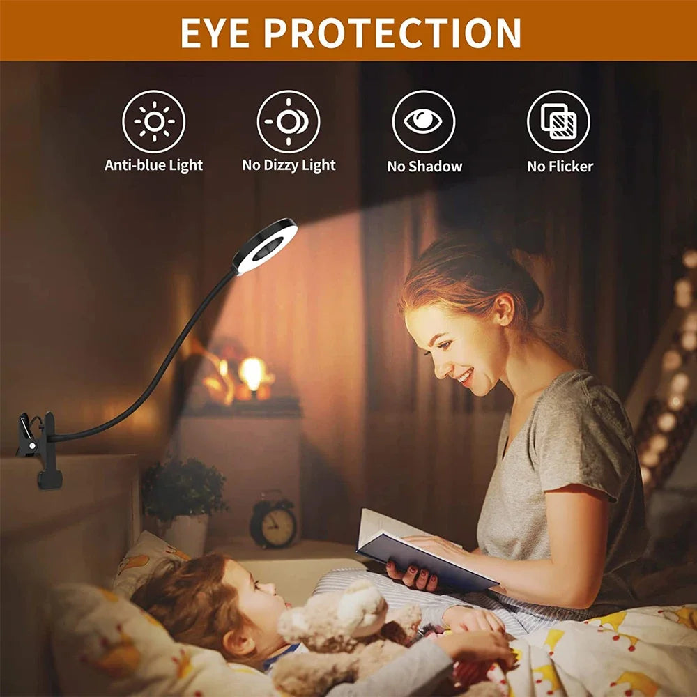 48 LEDs Desk Lamp Clip USB Book Light Bedside 360° Flexible Eye Protection Gooseneck Reading Light Brightness Adjustable 3 Leve