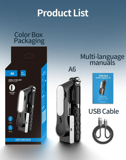 Handheld Gimbal Stabilizer for Smartphone 1-Axis with Selfie Stick Tripod Stand Wireless Bluetooth Remote for iPhone Android