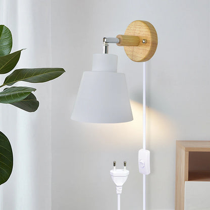 Nordic Wall Light Indoor DIY E27 Wooden 6 Colors EU/UL Plug 350° Wall Lamps for Living Room Bedroom Aisle Sconce Fixtures