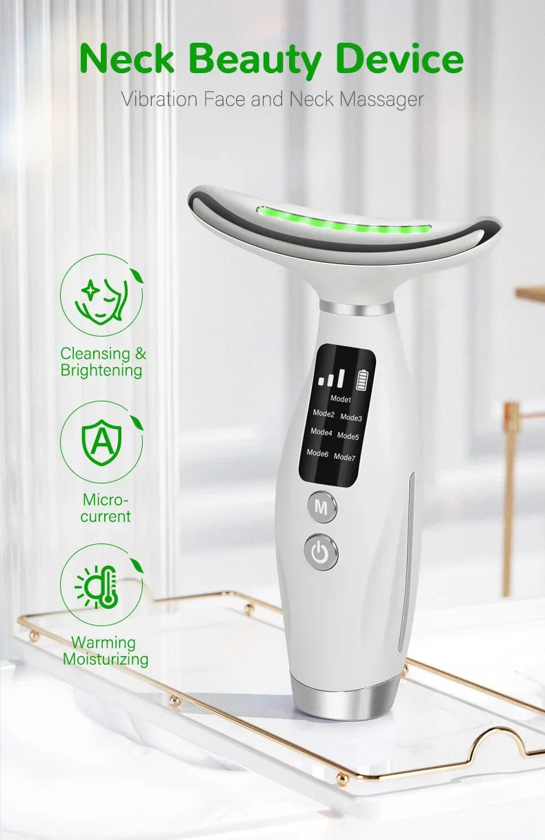 EMS Micro-current Neck Face Beauty Device 7 Color Facial Massager for Enhanced Face Neck and Shoulder Care with Vibrating