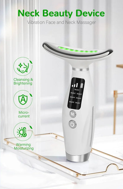 EMS Micro-current Neck Face Beauty Device 7 Color Facial Massager for Enhanced Face Neck and Shoulder Care with Vibrating