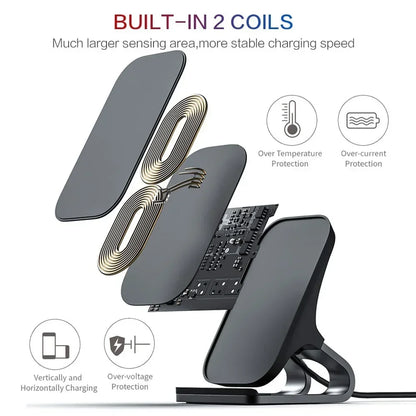 Wireless Charger Mount 10W 7.5W 5W Qi Fast Charging Pad 2 Coils Case Friendly Anti Slip Rubber Type C Input