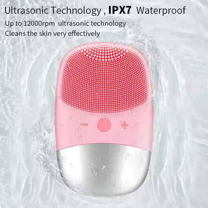 Square Electric Facial Cleansing Brush Silicone Rechargeable Introducer Beauty Device Ultrasonic Face Cleaning Massage Tool