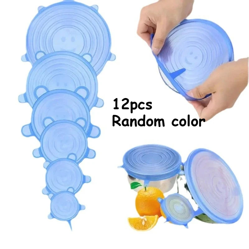 12pcs/6pcs Silicone Stretch Lids Set - Reusable Food Covers for Bowls, Plates & Pots - Microwave & Freezer Safe