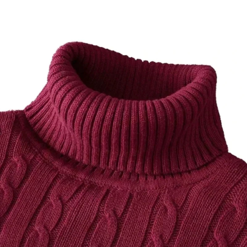 Men's High Neck Sweater Solid Color Pullover Knitted Warm Casual Turtleneck   Men Clothes