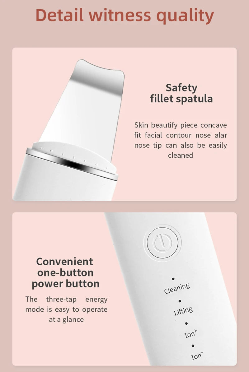 Ultrasonic Skin Scrubber Vibration Face Spatula Blackhead Remover Shovel Clean Cavitation Peeling Facial Lifting Skin Care Tools