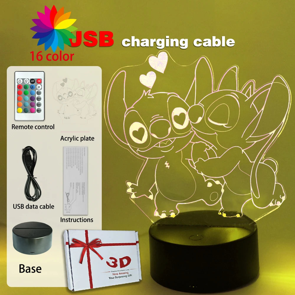 LED Night Light Illusion Stitch Lamps Remote Control Smart Touch Home Room Decor Lamp Christmas Valentine's Day Birthday Gifts