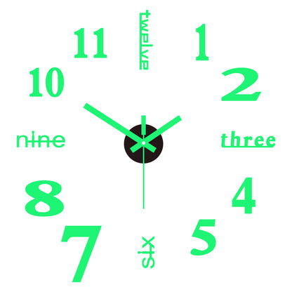 3D Wall Clock DIY Mirror Wall Stickers For Home Living Room Decor Frameless Luminous Quartz Clocks Self Adhesive Hanging Watches