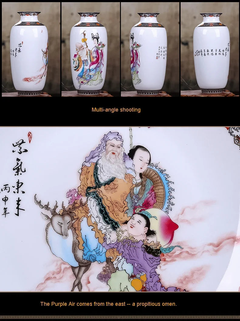 Ceramic Jingdezhen Vase Chinese Traditional Flower Vases Living Room Decoration Vase Fine Smooth Surface Furnishing Articles