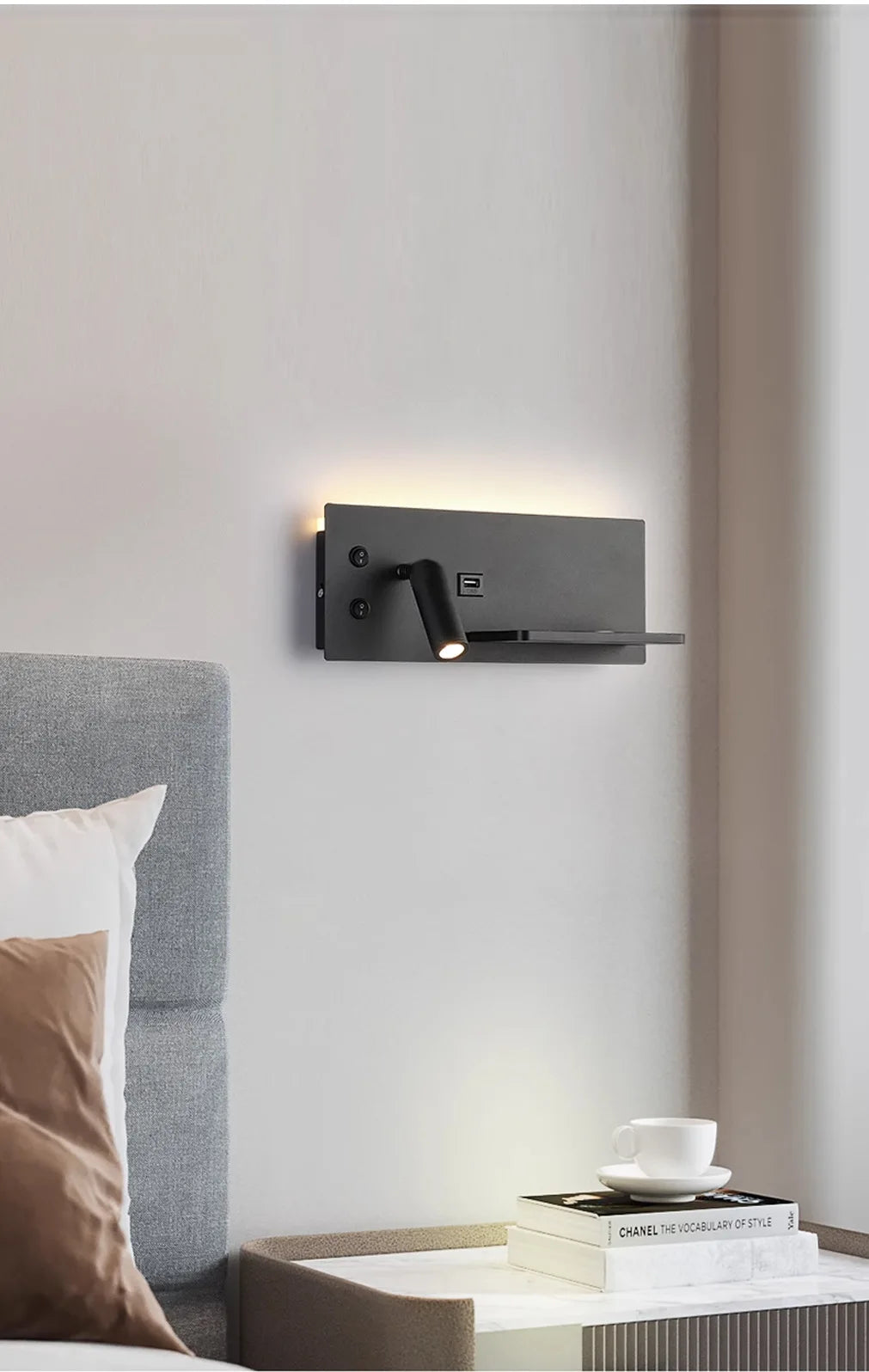 Nordic 12W LED Wall Light With USB Fast Charging  Modern Free Rotation Angle Wall Sconces for Bedroom Living Room Bedside