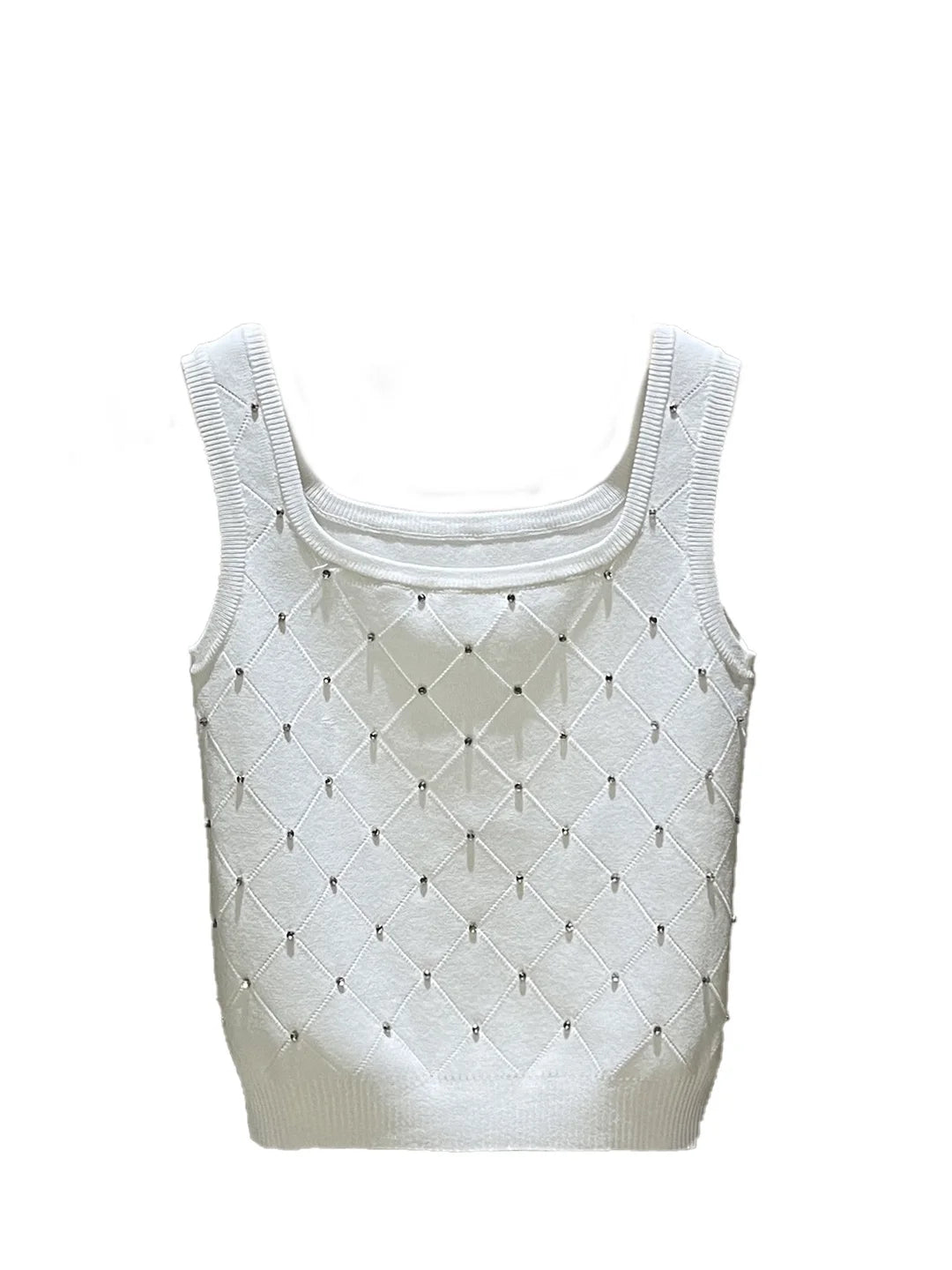 Sexy Diamond Rhinestone Vest Top Strapl Square Collar Base Knittedwear Breathable Pure Color Commute Sle Women's Tank Top