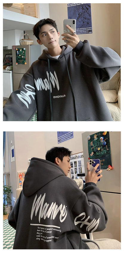 Men's Oversized Hoodie White With Hat 5XL Hoodies Oversize for Men Funny Letter Print Man Casual Wear Hoody Male Sweatshirt