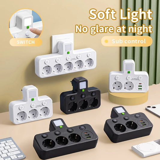 EU Plug Power Strip  Outlets Two specifications with or without USB Type-C port Wall Charger for Home Office