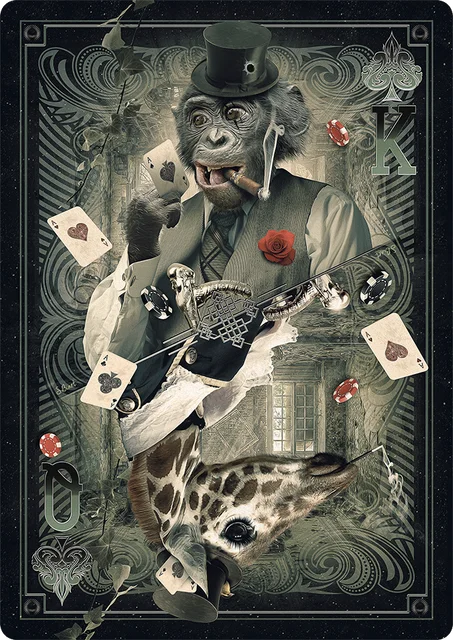 Abstract Animal Wall Art Posters Graffiti Art Smoking Monkey Playing Cards Billiard Room Bar Canvas Painting Parlor Decoration