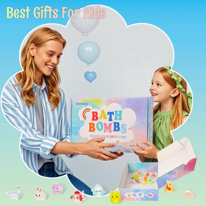 Bath Bombs for Kids with Toys Inside - 15 Pack Kids Bath Bombs with Glow in The Dark Bath Toys Inside, Birthday Gifts for Kids