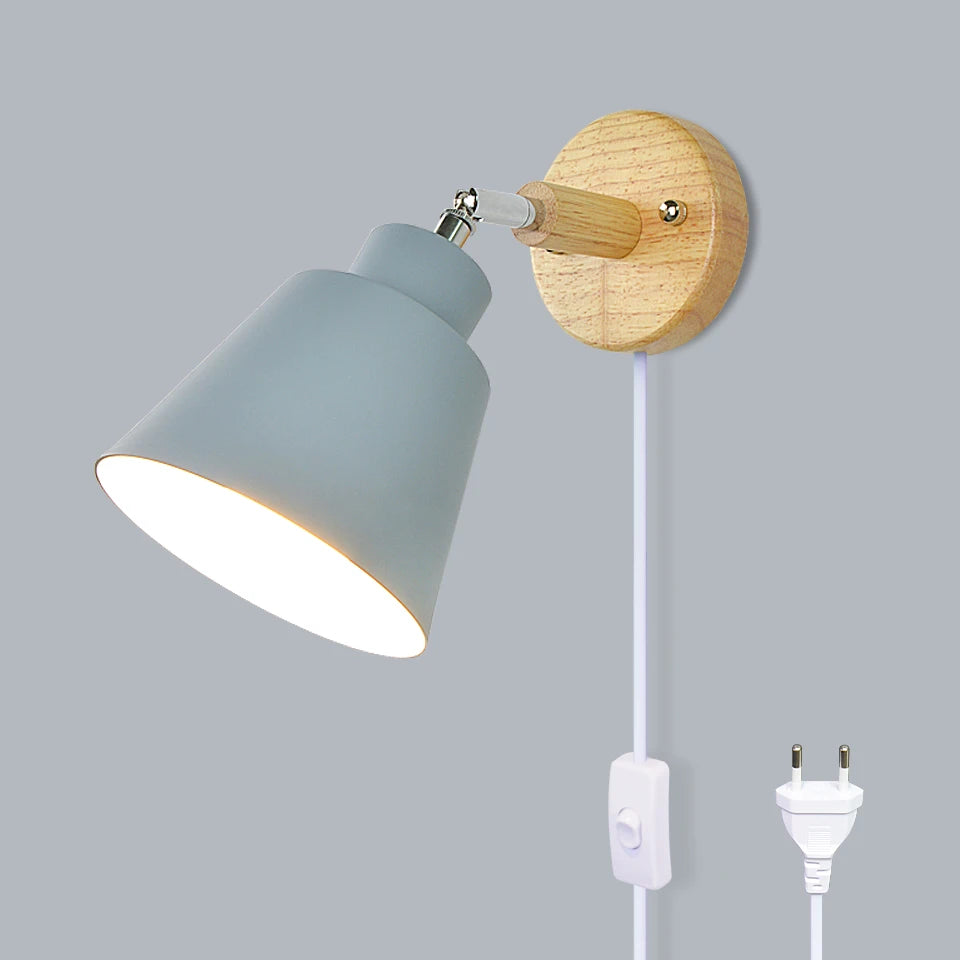 Nordic Wall Light Indoor DIY E27 Wooden 6 Colors EU/UL Plug 350° Wall Lamps for Living Room Bedroom Aisle Sconce Fixtures