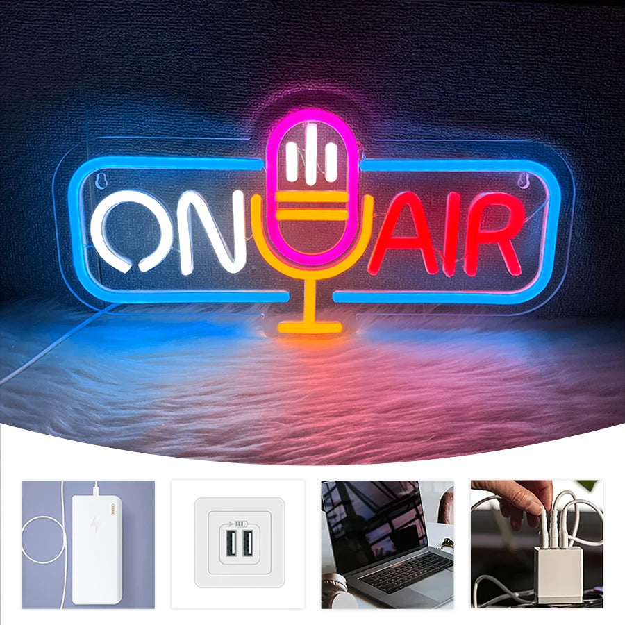 On Air Neon Sign For Wall Decor,Led Neon Light For Live Room,Game room,Broadcasting Room, Music Studio,Bedroom Decor,USB Powered