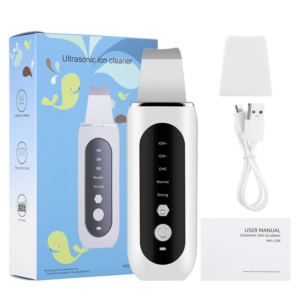 Ultrasonic Skin Scrubber 5 Modes LED Red Blue Light EMS Face Lift Blackhead Remover Acne Pore Cleaning Peeling Machine Shovel