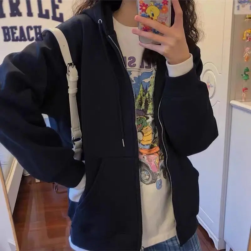 Oversized Hoodie Women Men  Thick Fleece Zip Up Sweatshirt Unisex Plain Color Loose Fit Casual Pullover M-5XL Cotton Loungewear