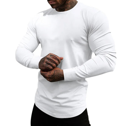 Mens Gym Workout Slim Fit Long Sleeve T-Shirt Performance Athletic Shirts Running Fitness Tee Loungewear Casual Crewneck Tops