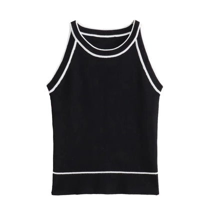 MUJER Black Knit Tank Tops for Women Sleeveless Crop Top Woman off Shoulder Knitted Women's Vest top youthful women's Tops