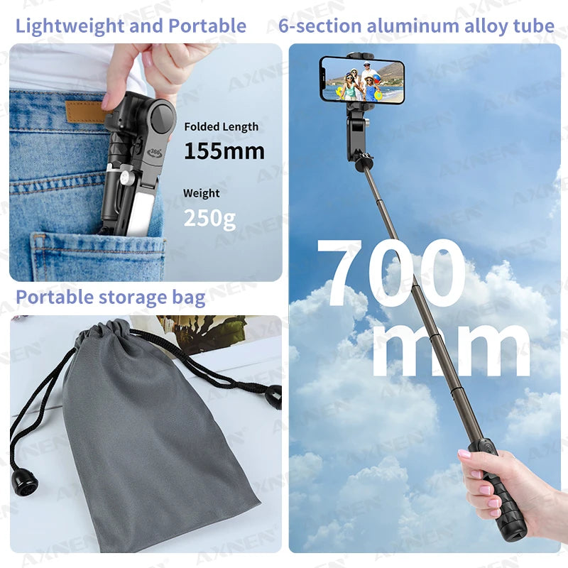 Desktop Gimbal Stabilizer 360° Rotation Smart Track Mode Selfie Stick with Remote Control for iPhone Cell Phone Smartphone