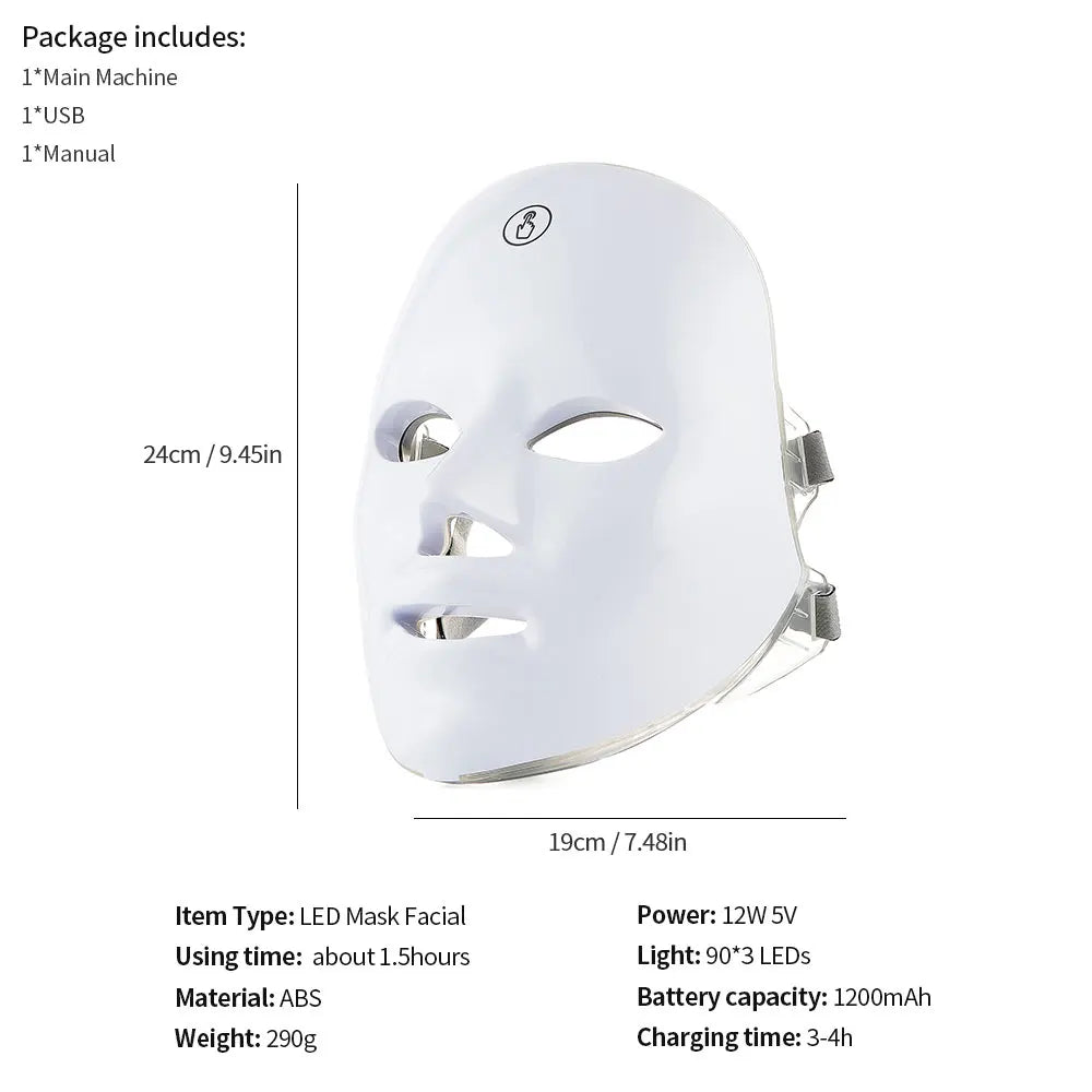 Facial LED Mask 7 Colors LED Face Mask LED Repair Skin Beauty Machine Wireless Use