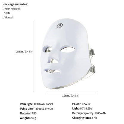 Facial LED Mask 7 Colors LED Face Mask LED Repair Skin Beauty Machine Wireless Use